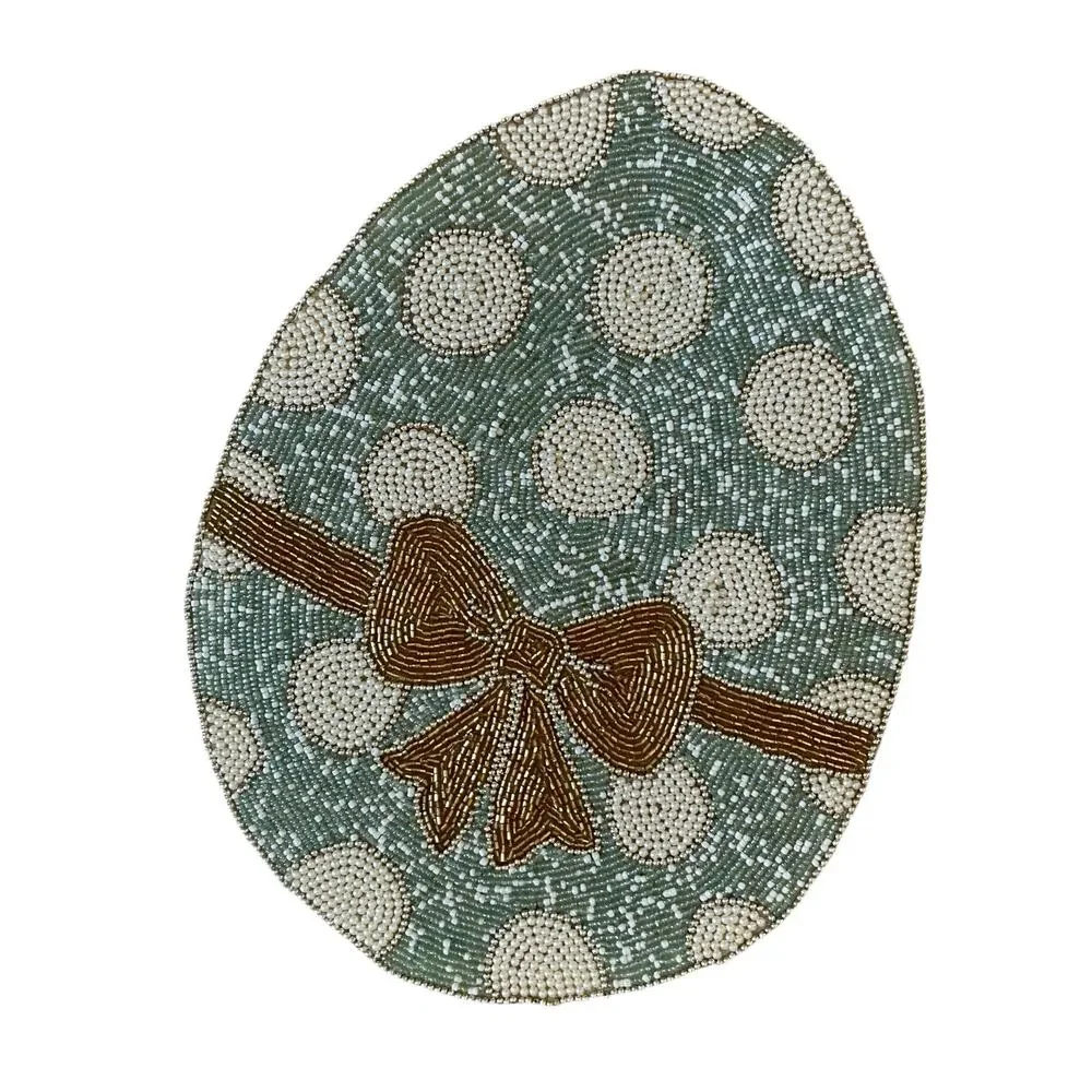 Cynthia Rowley Easter Egg Bow Beaded Placemat 15in Pastel Polka Dot New
